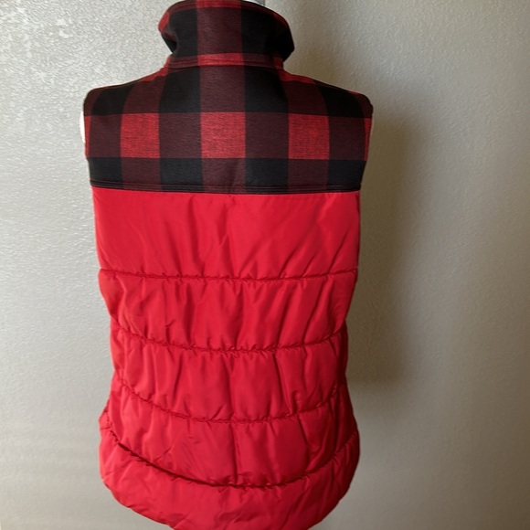 Eddie Bauer women’s down-look vest. Red w/buffalo plaid yoke. Size Large. - Picture 6 of 8